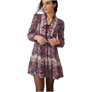 Anthropologie Spliced Trapeze Dress Sz XS Blue Red Paisley Floral